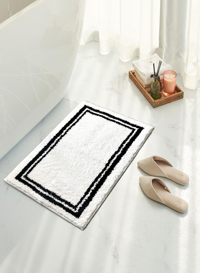Tititex Luxury White Black Frame Line Bathroom Rug, 16x24 inch Extra Soft and Absorbent Microfiber Bath Rugs, Non-Slip Plush Shaggy Bath Carpet, Bath Mats for Bathroom Floor, Tub and Shower - Image 1